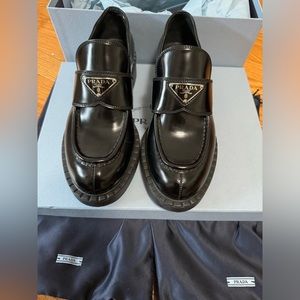 Prada Chocolate Brushed Loafers in Black (with receipt)